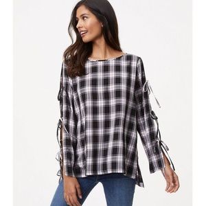 Loft Tie Sleeve Plaid Shirt